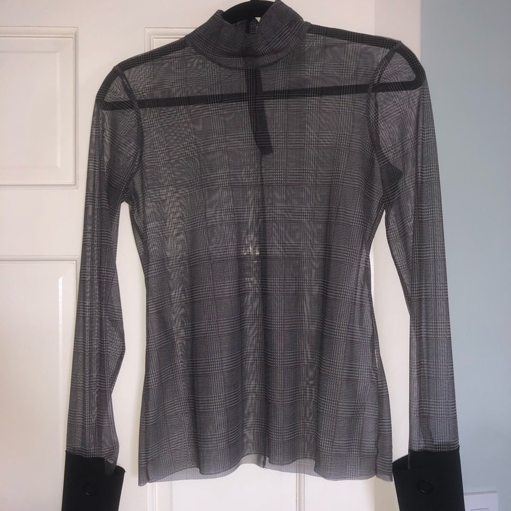 Zara Mesh Long-Sleeve Turtle Neck Top